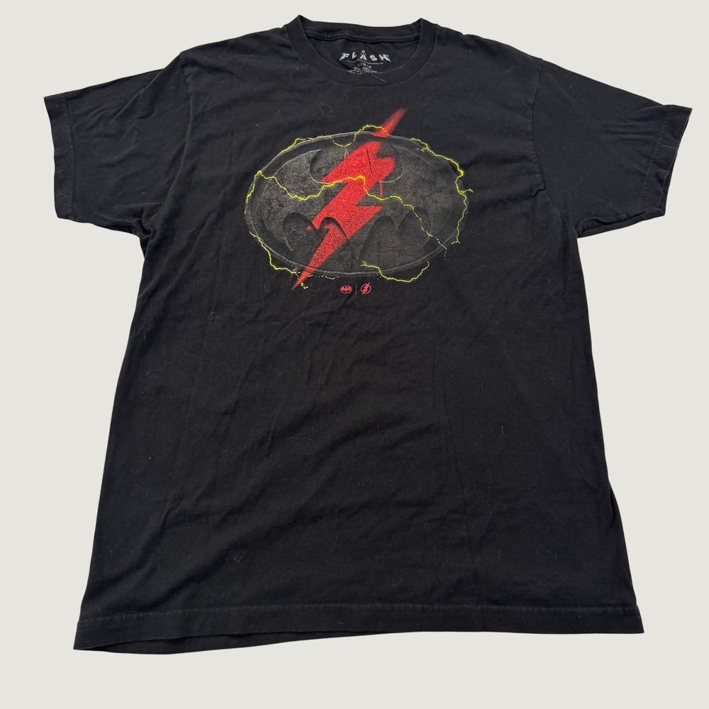 DC Comics The Flash Batman T Shirt Large Black Movie Logo Graphic Mad Engine